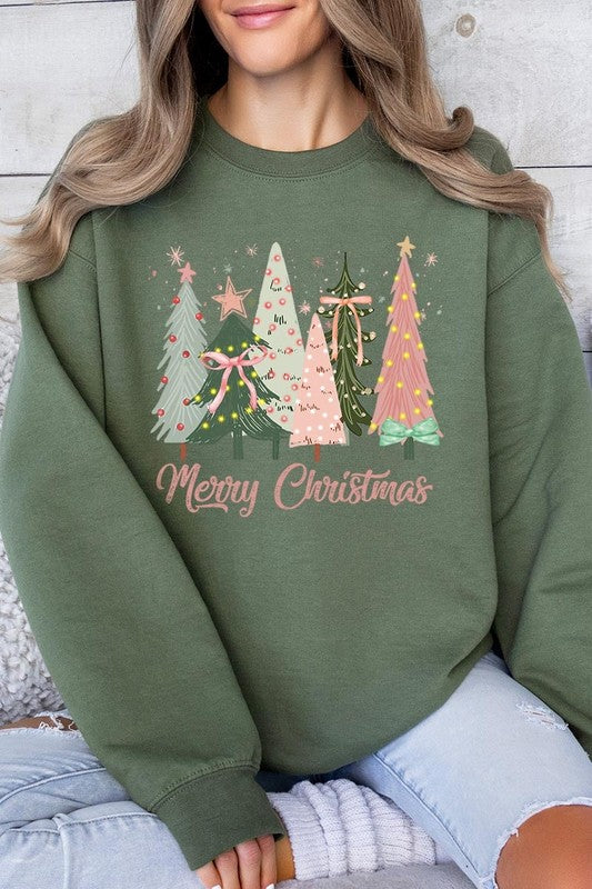 Coquette Christmas Trees Fleece Sweatshirts