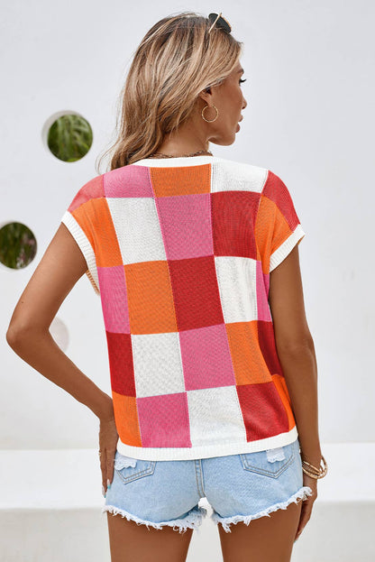 Color Block Cap Sleeve Sweater