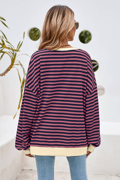 Stripe Contrast Trim Oversized Pullover Sweatshirt